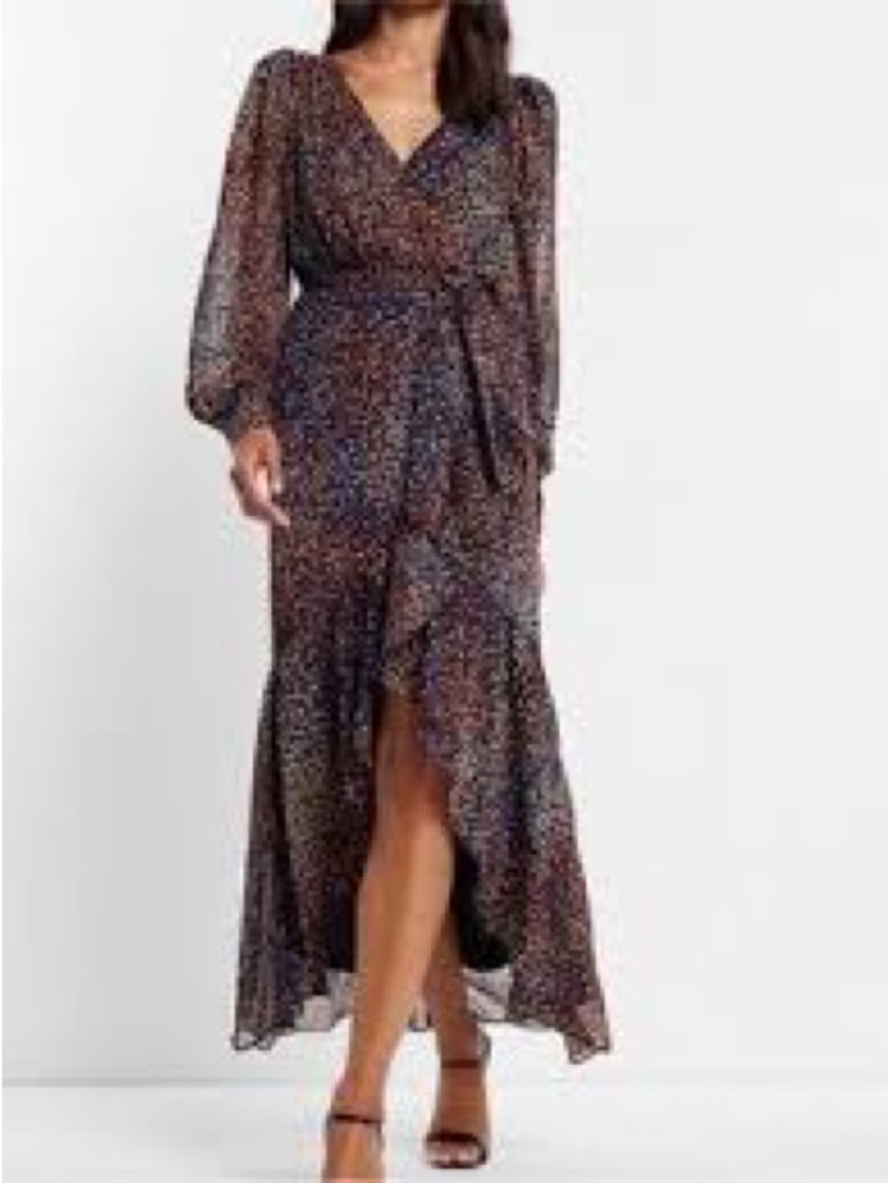 Express Black Multi-Print High-Low Wrap Dress